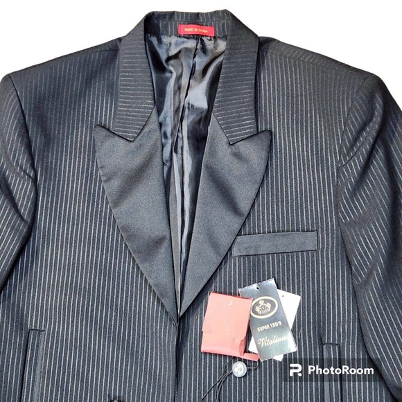 Vitaliano Tail Coat Tuxedo Men's 40R / 33W Super 150's‎ Black Pinstripe Formal